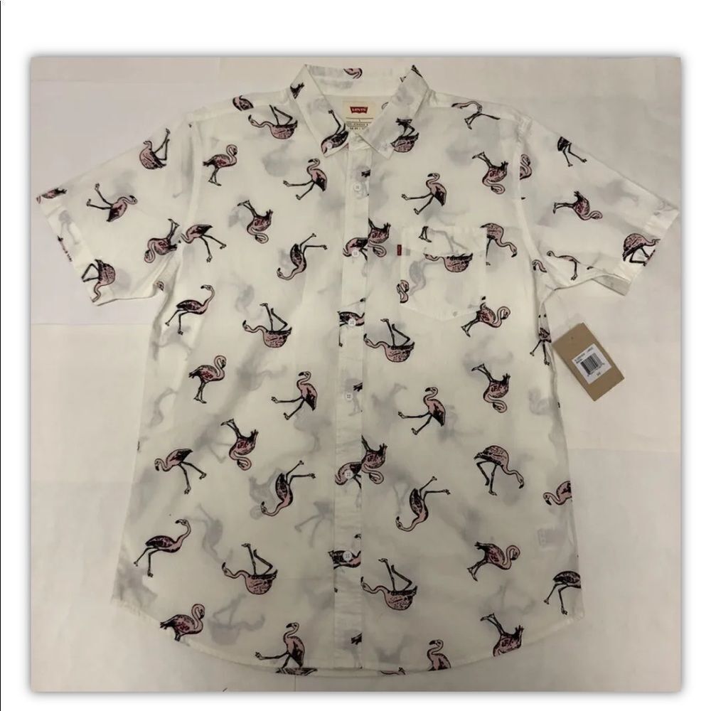 Levis Pink Flamingo Shirt Button Up Mens Large
